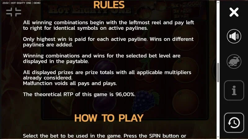 Hot Eighty One - instruksi singkat 'cara bermain' dengan deskripsi Wild dan x-multiplication